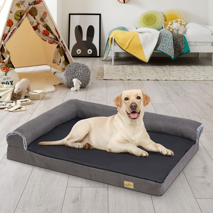 L-shape Pet Calming Bed Chaise Sofa Kennel Mat with Removable Plush Cover_5