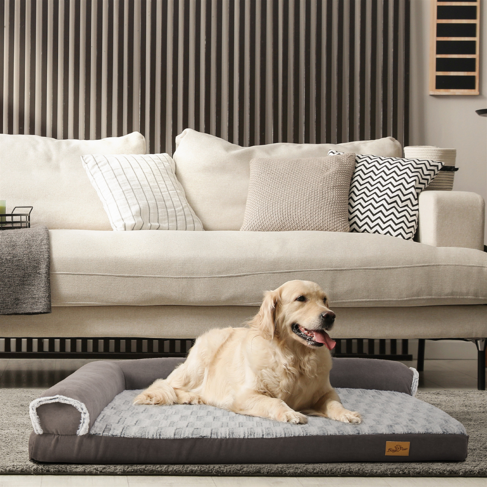 L-shape Pet Calming Bed Chaise Sofa Kennel Mat with Removable Plush Cover_4