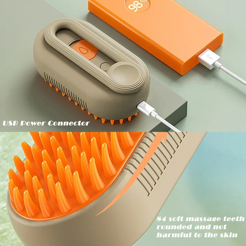 Ultimate 3-in-1 Pet Grooming Brush: Electric Steam Cleaner, Massage Comb & Hair Removal Tool for Cats & Dogs