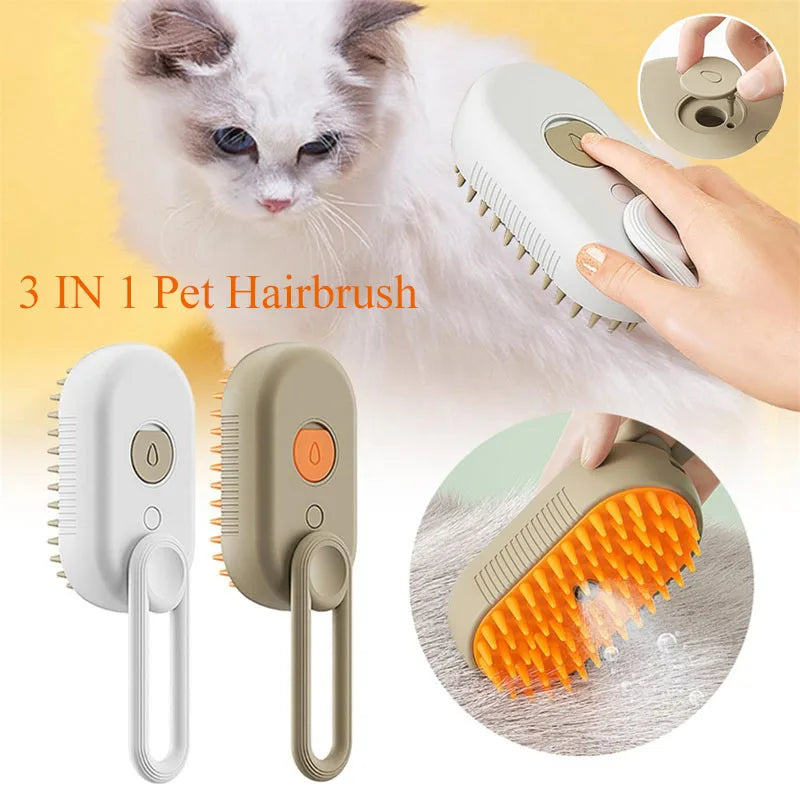 Ultimate 3-in-1 Pet Grooming Brush: Electric Steam Cleaner, Massage Comb & Hair Removal Tool for Cats & Dogs